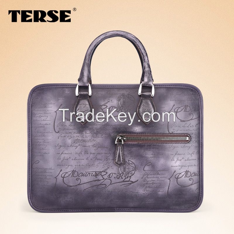 Briefcase Genuine Leather Calligraphy Mens Business Bag Laptop Bag Oem