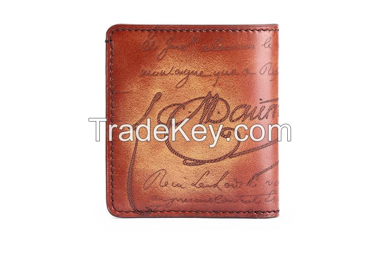 Genuine Leather Men Wallets Short Wallet Personalized Lettering Mini Wallet OEM Credit Card Wallets