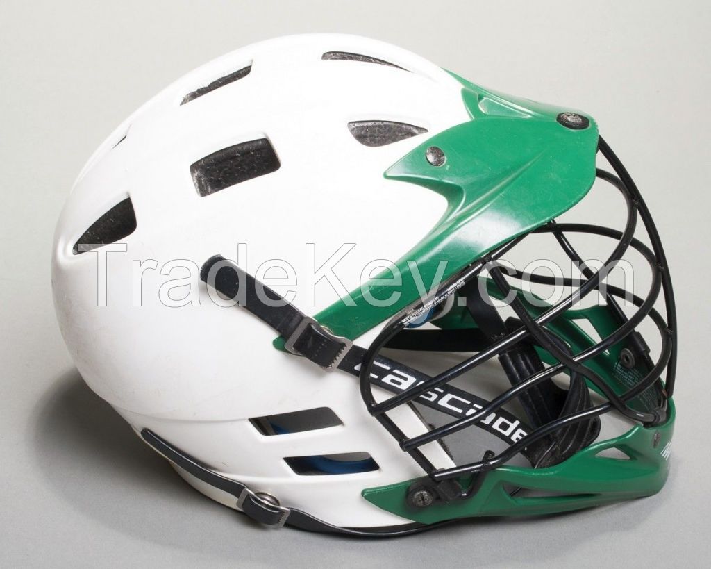 Cascade Lacrosse Green and White Protective Helmet Black Face 