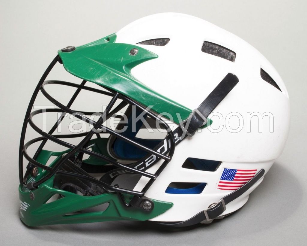 Cascade Lacrosse Green and White Protective Helmet Black Face 