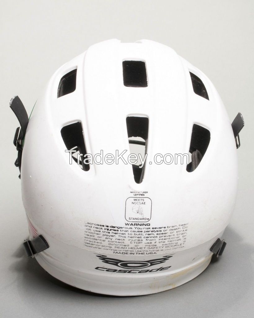 Cascade Lacrosse Green And White Protective Helmet Black Face 