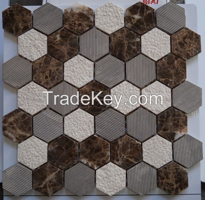 Building Material Mixed Color Natural Marble Stone Mosaic Floor Tile (FYSSC225)