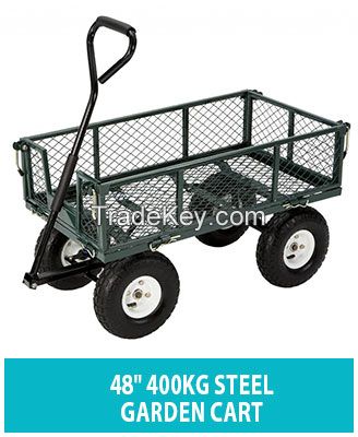 Heavy Duty Garden Metal Cart Trolley Trailer Wheelbarrow With Lining Large Cart