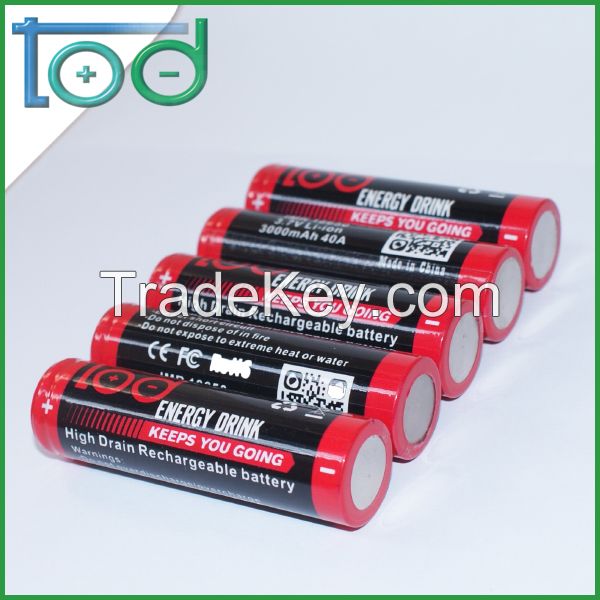 TOD IMR 18650 3.7V 3000mAh 40A High Drain Rechargeable Battery