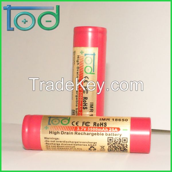 TOD IMR18650 3.7V3500mAh25A High Drain Rechargeable battery