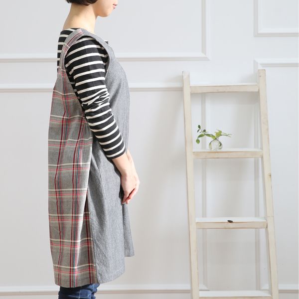 Boy Check Loose Fit One-Piece Apron