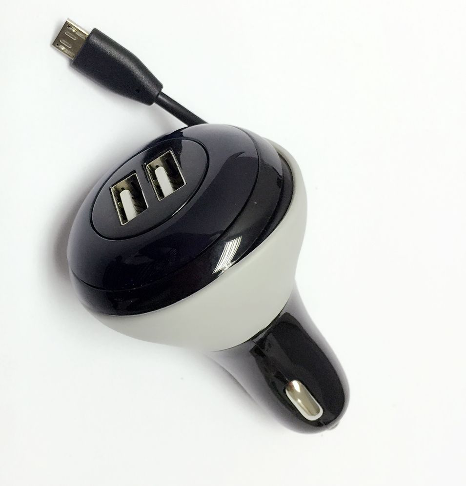 Car charger with inbuilt cable with 60mm lenth Lightning and Micro USB
