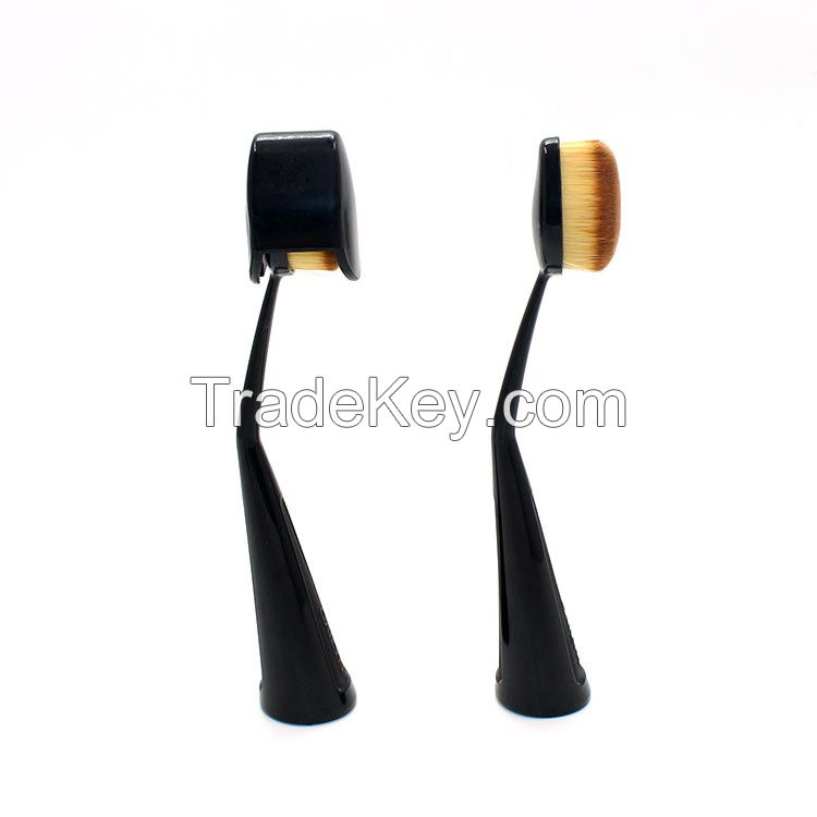 Amazon Hot Sale Black Handle Toothbrush Makeup Brush Oval Powder Foundation Makeup Brush with Lid