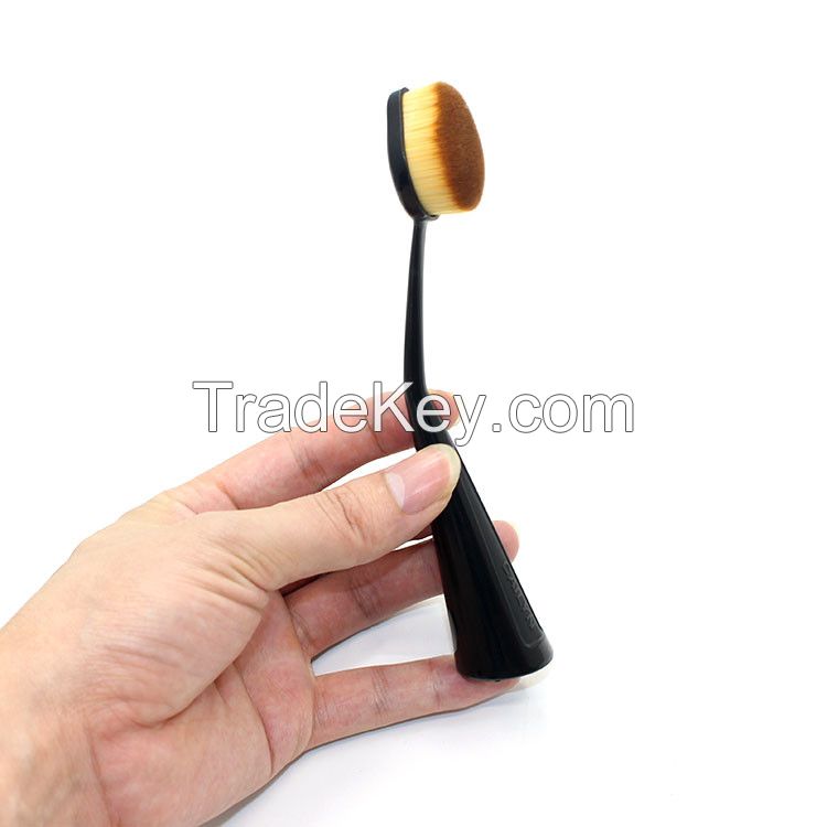 Amazon Hot Sale Black Handle Toothbrush Makeup Brush Oval Powder Foundation Makeup Brush with Lid