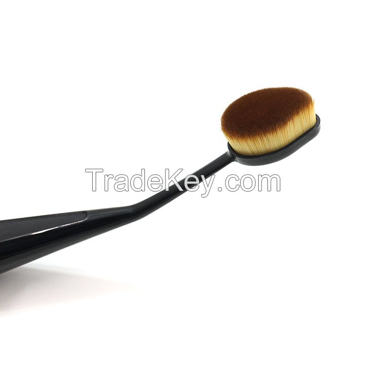 Amazon Hot Sale Black Handle Toothbrush Makeup Brush Oval Powder Foundation Makeup Brush with Lid