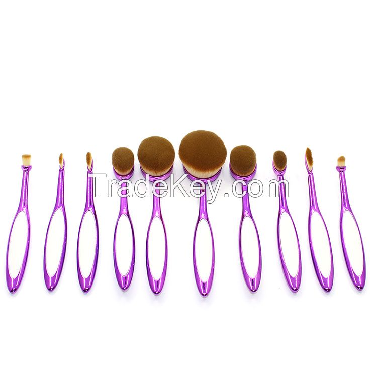 Newest Arrival High End Purple Electroplating Oval Makeup Brush Cream Cosmetic Toothbrush Shaped Foundation Powder Brush
