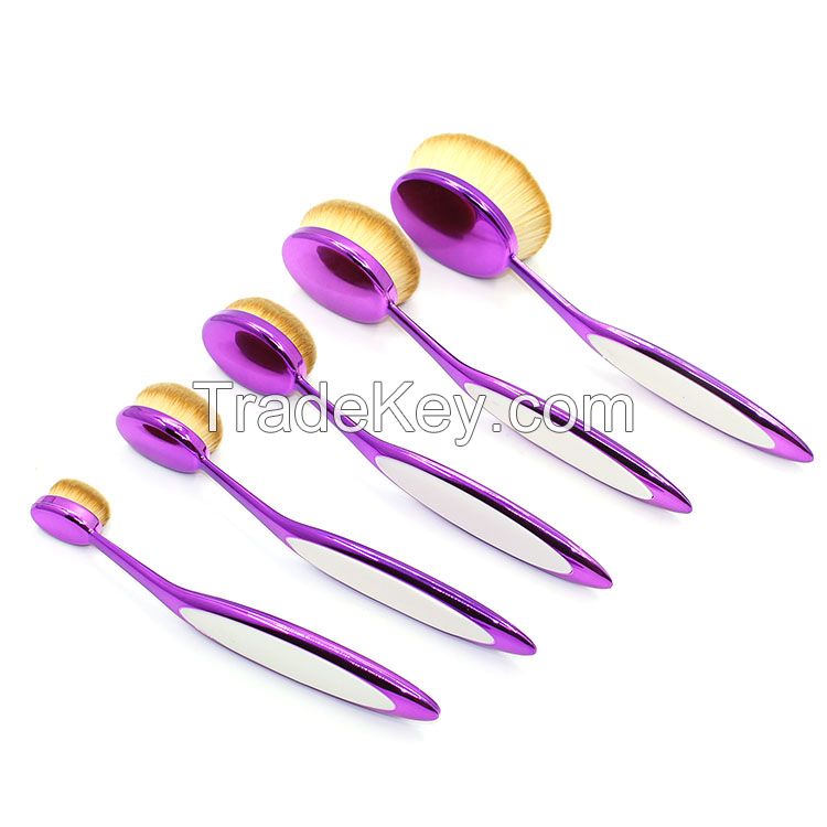 Newest Arrival High End Purple Electroplating Oval Makeup Brush Cream Cosmetic Toothbrush Shaped Foundation Powder Brush