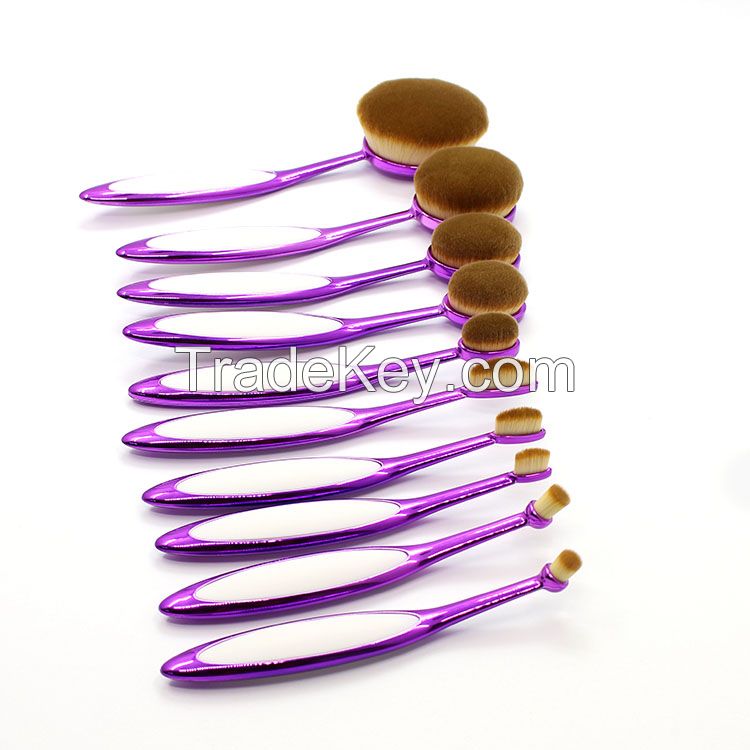 Newest Arrival High End Purple Electroplating Oval Makeup Brush Cream Cosmetic Toothbrush Shaped Foundation Powder Brush