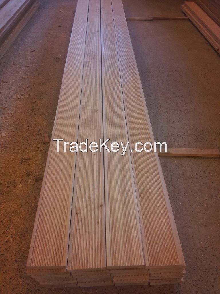 Siberian larch products: terrace boards, exterior sidings, double cut planks