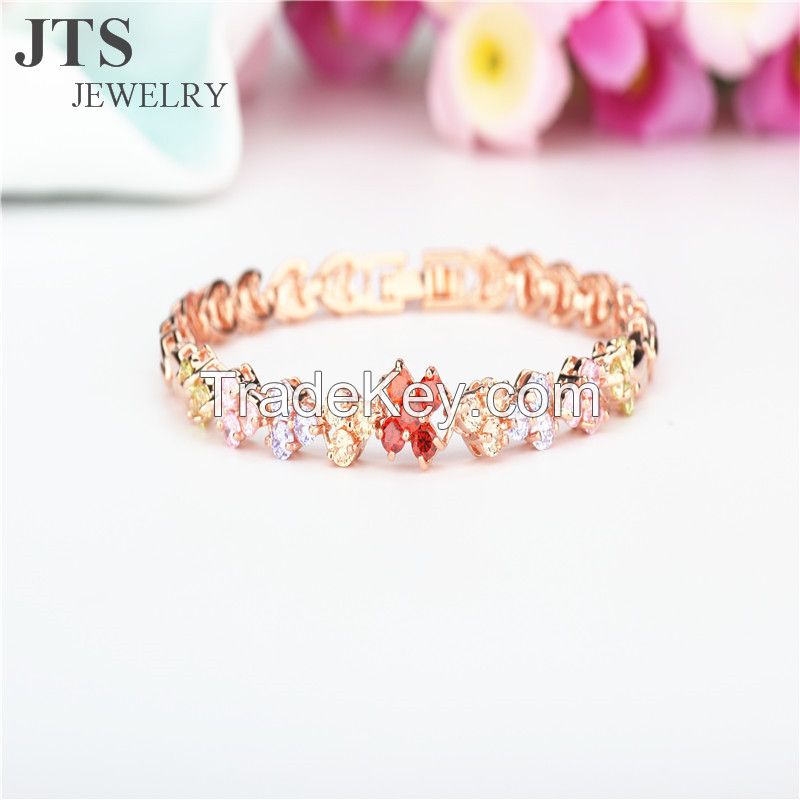 18k Rose Gold Plated Copper Bracelets Bangles Colorful Zircon Jewelry