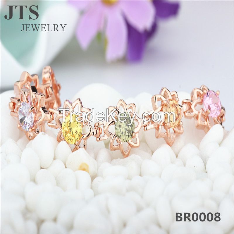 Colorful Flower Bracelet!! 18k Rose Gold Plated Copper Bangles Jewelry