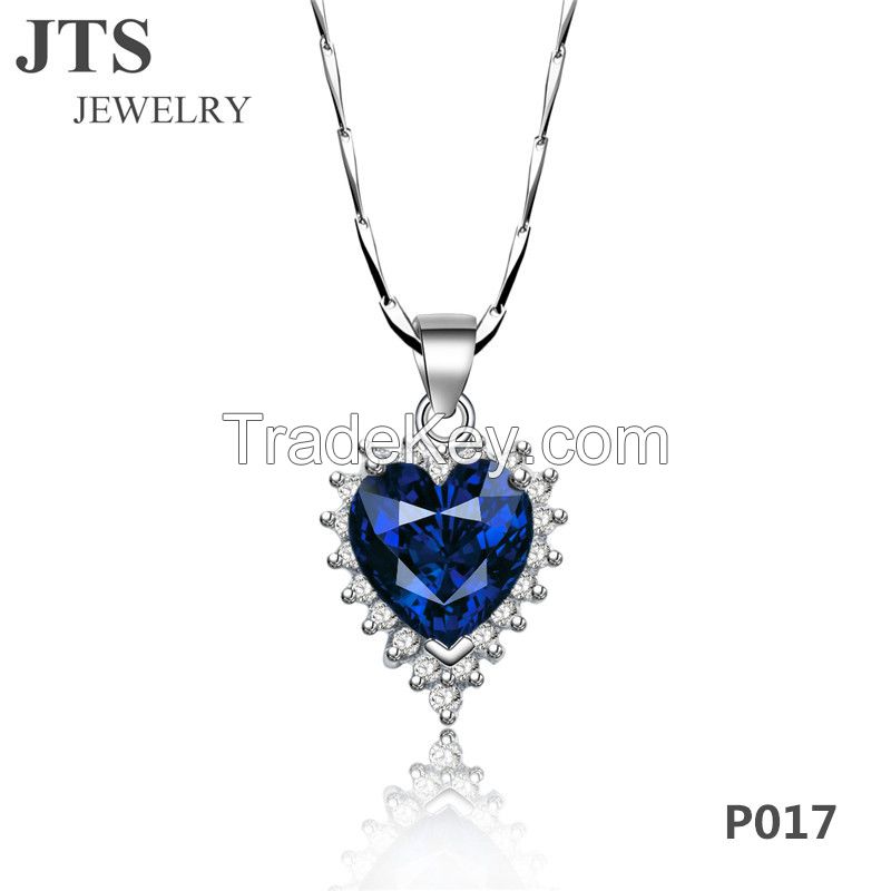 Royalblue Zircon Heart Shape Pendant 18K Gold Copper Jewelry P017