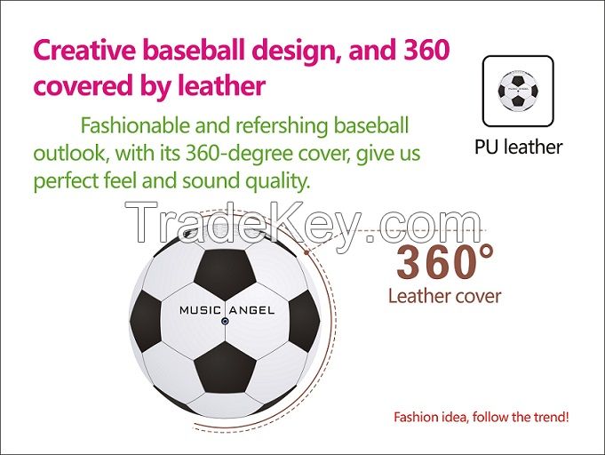 Creative Footabll Design and 360 Degree Covered by PU Leather High-Performance Loudspeaker with ND-Fe-B Technique Bluetooth Speaker Bass Sound Box Hand-Fee Call