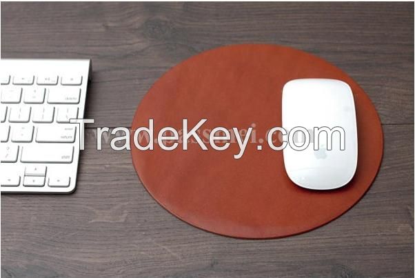 Genuine Brown Leather Office Computer Accessories Mouse Pad With Logo Custom