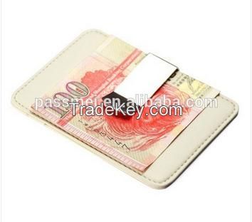 Custom High Quality Genuine Cowhide Leather Rfid Blocking Money Clip Wallet 