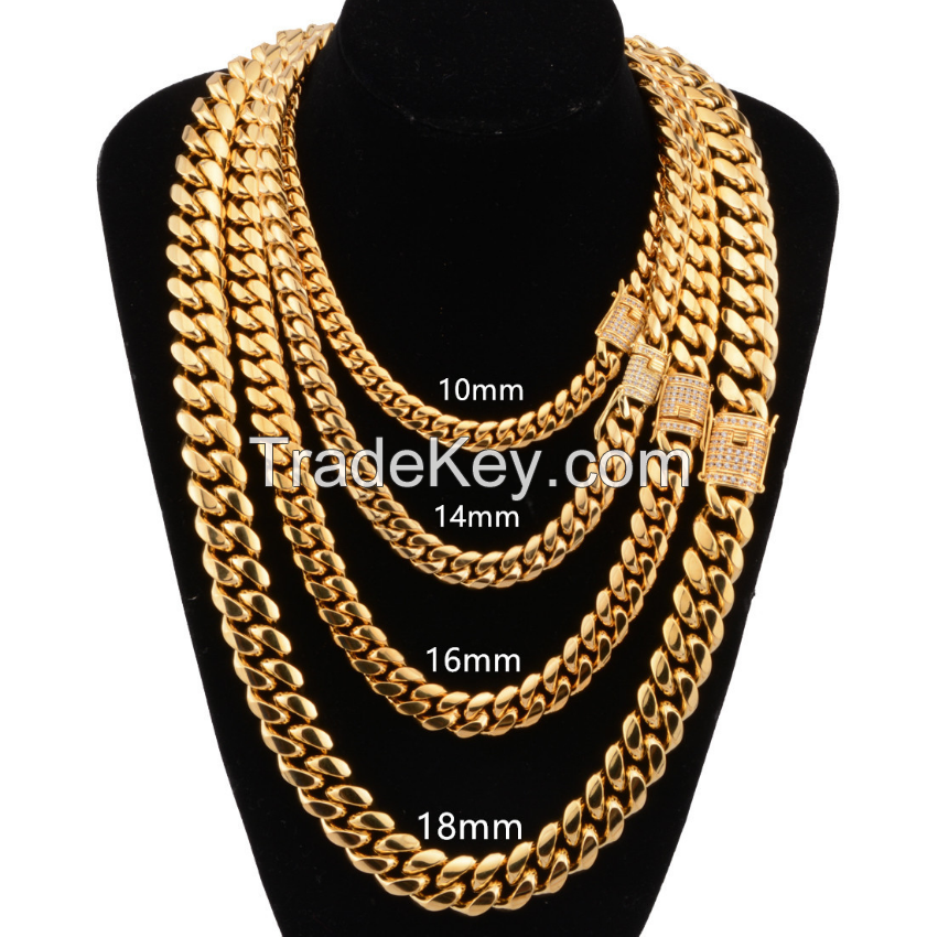 New Fashion Hiphop Jewelry With Stainless Steel Silver Miami Cuban Link Chain CZ Claps in 10mm width 24" 26" 28" 30" $10.40 - $20.40 / Piece | 50 Pieces