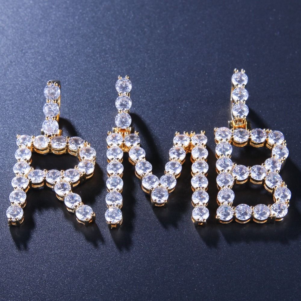 Men Hip hop iced out Custom Name 5mm Tennis Letter Pendant Necklaces Cubic Zirconia Alphabet Charm pendants Hiphop Women jewelry
