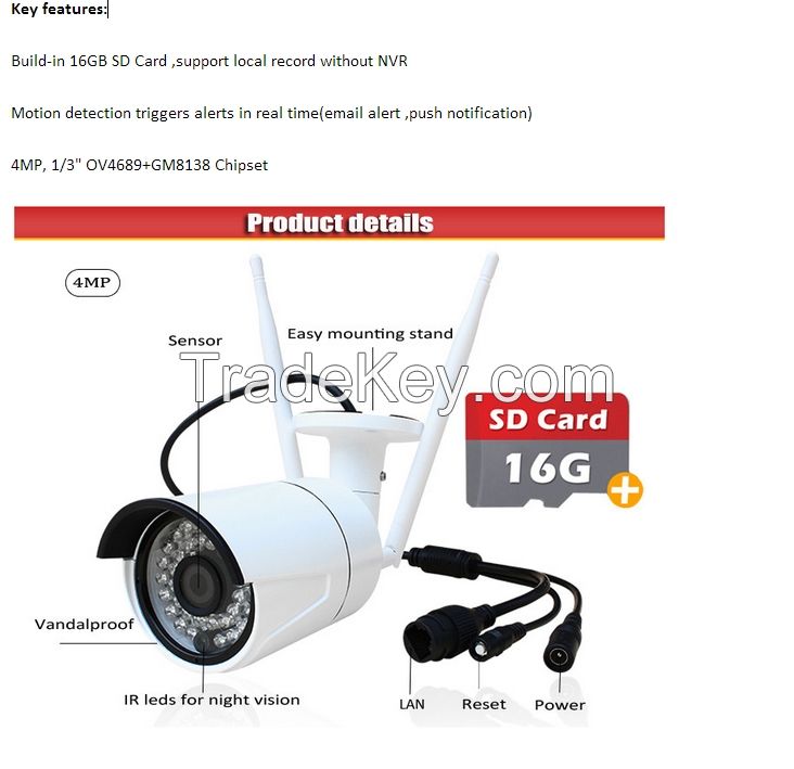 Manufacturer OEM 4MP SD card alarm wifi ip camera