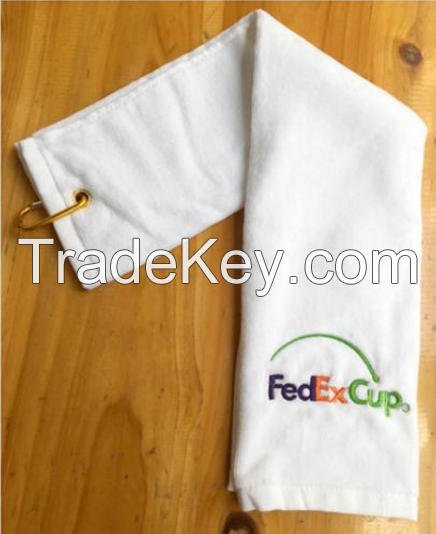 Golf Bowls Cricket Long ridge luxury velour 3 fold golf towel with metal clip