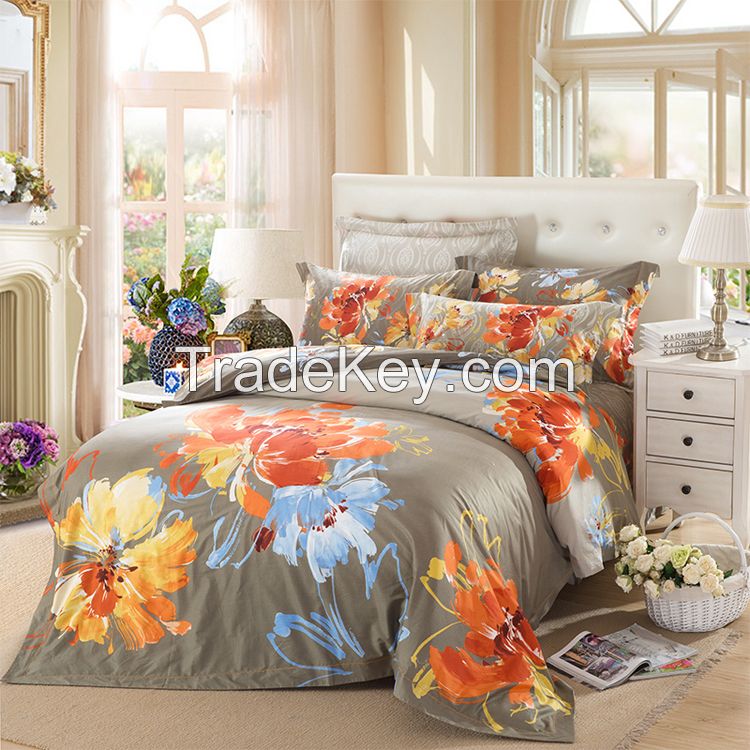 Rainbow version flowers luxury pure colour raw silk duvet wholesale 3d bed sheet bedding set