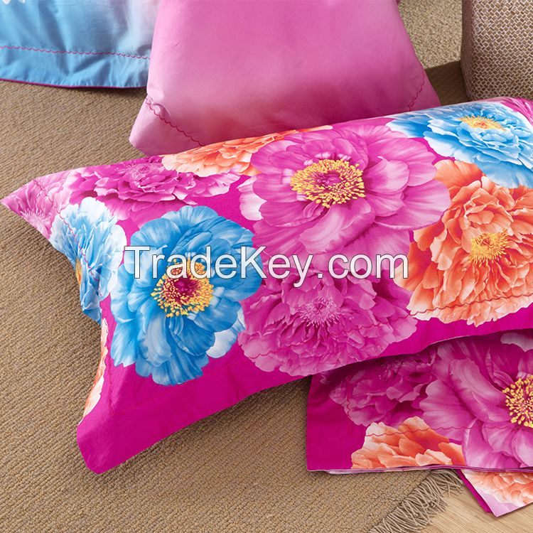 Rainbow version flowers design 4pc bed sheet set polyester cotton 300tc stripe bed sheet cover