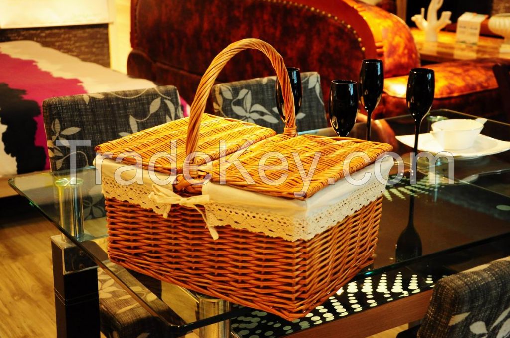 cheap handmade brown handled wicker picnic basket