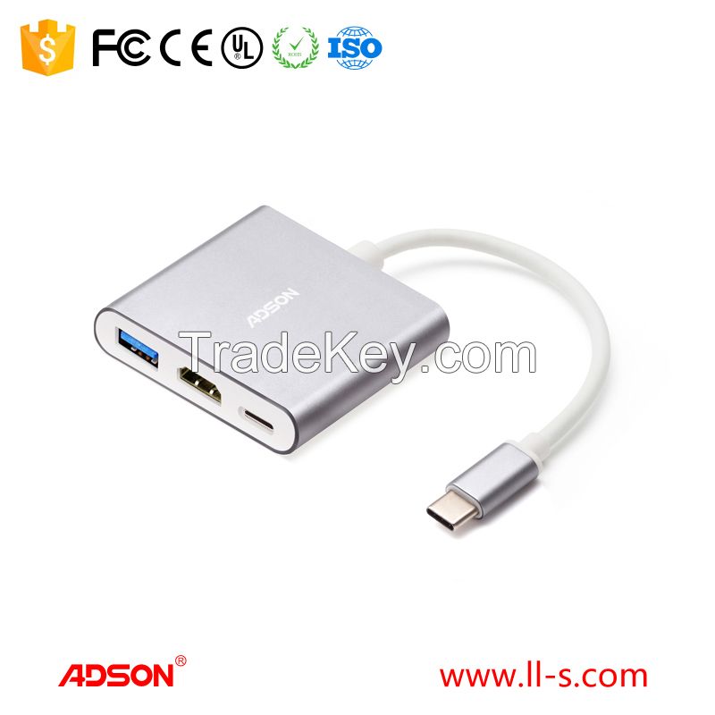 laptop adatper Type-C to HDMI adapter & USB3.0 Hub with power delivery charging port