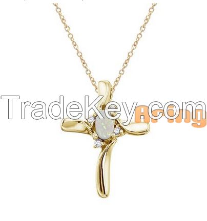 Solid 9k 14k 18k Gold Opal Pendant Cross Diamond Pendant Wholesale Jewelry