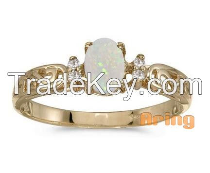 Solid 18k 9k 14k Gold Ring Oval Opal Ring Diamond Ring Wholesale Jewelry