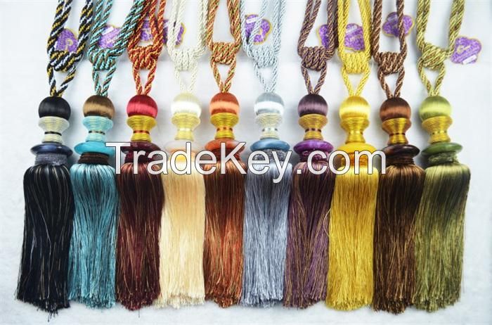 Fashion long decorative tassel fringe trimming for curtain attractive tieback hanging ball