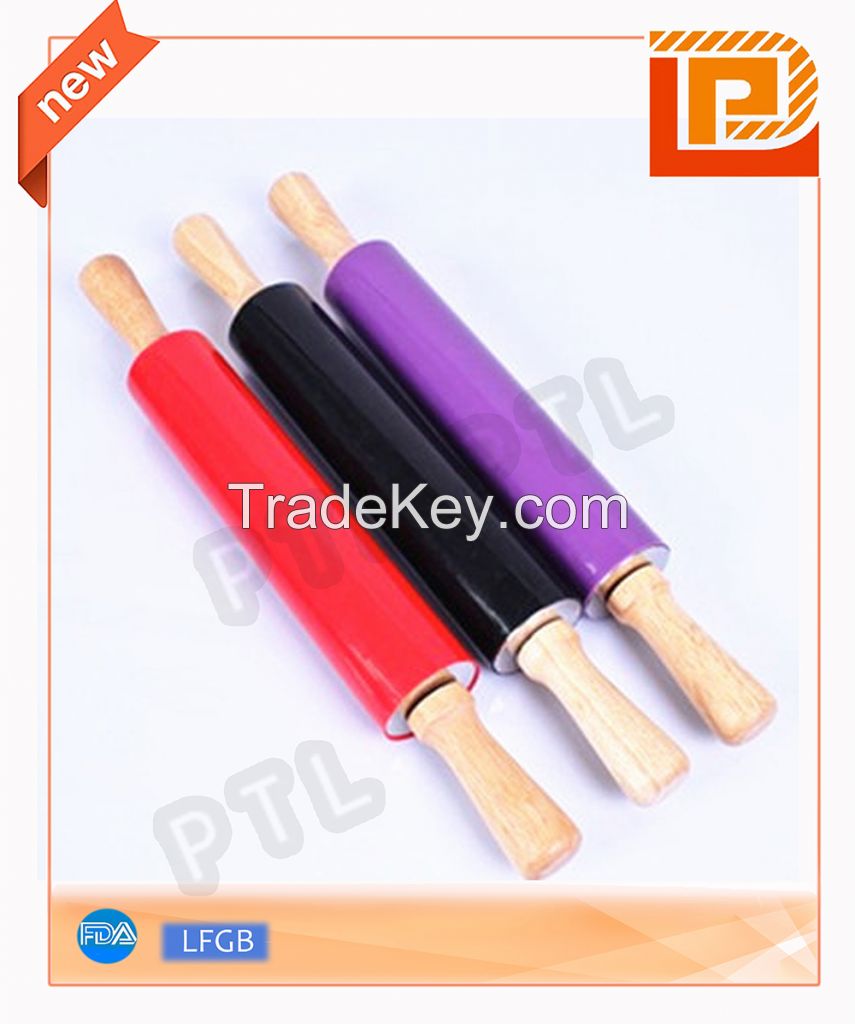 wooden rolling pin with silicone wrapped in the middle 