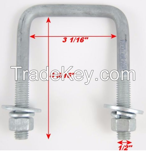 Better suspensions Boat Trailer Hot Dipped Galvanized Square U-bolt 1/2" x 3" x 4 5/16"