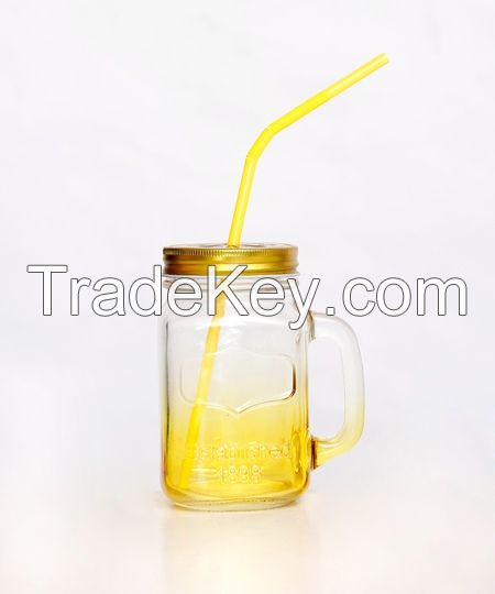 16oz Factory Price Glass Mason Jar Wide Mouth With Straw Lid