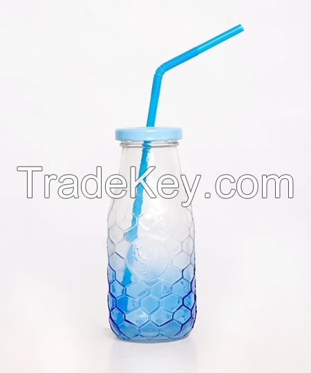 10oz Colorful Factory Price Glass Milk Jar With Lid