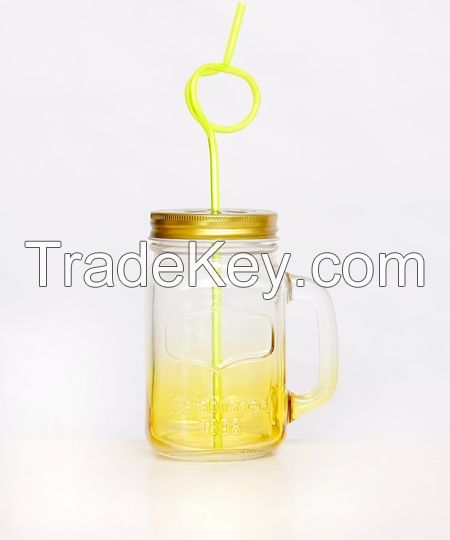 16oz Factory Price Glass Mason Jar Wide Mouth With Straw Lid