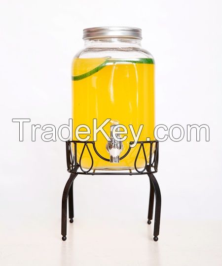 High Quality Clear  Glass Beverage Dispenser With Tap And Rack
