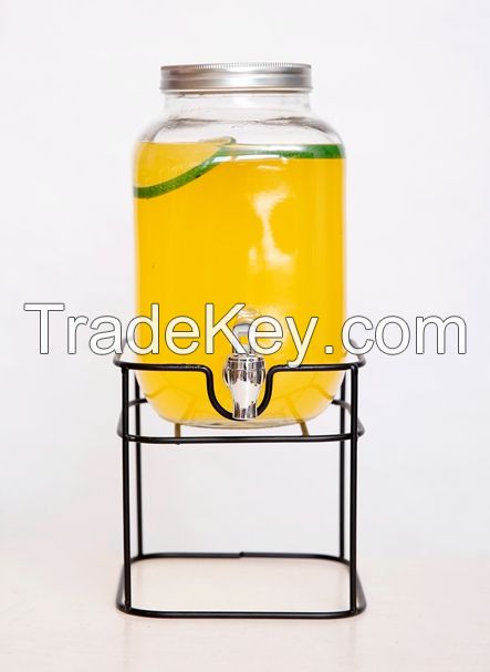 High Quality Clear  Glass Beverage Dispenser With Tap And Rack
