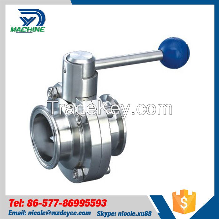 China Hot Sales Sanitary Stainless Steel Tri Clamped Butterfly Valve