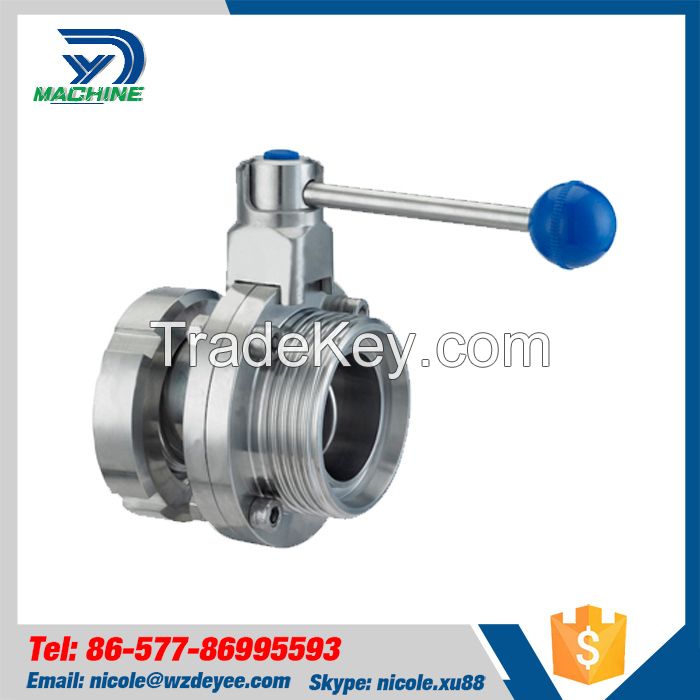Hygienic Stainless Steel Threading Butterfly Valve with Unions