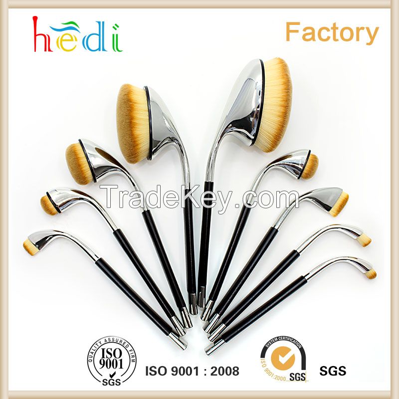 2016 New Arrival 9Pcs Oval Mastery Brush Set Hot Sale Golf Make Up Brushes Professional Make Up Brushes With Box Set (Silver) 