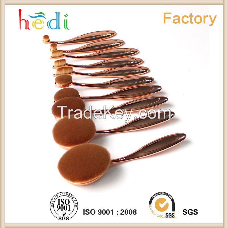 hot sell the most popular fashion makeup brush sets10pcs top synthetic hair rose gold oval makeup brush set 