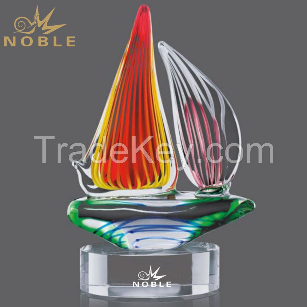 Designer Home Decor Hand Blown Glass Sailing Boats Trophy