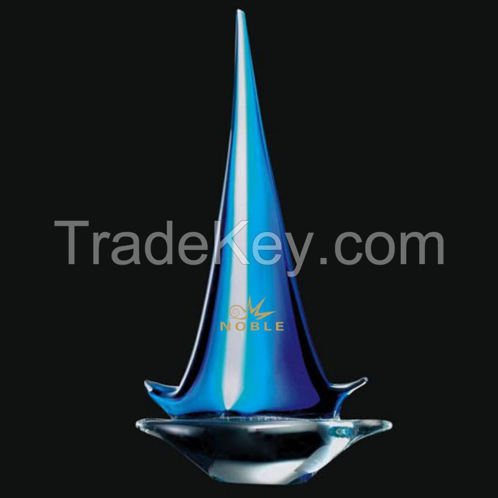 Designer Home Decor Hand Blown Glass Sailing Boats Trophy