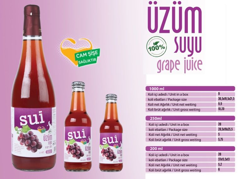Sui Fruit Juice and Fruit Nectar in Glass Bottle and Carton box