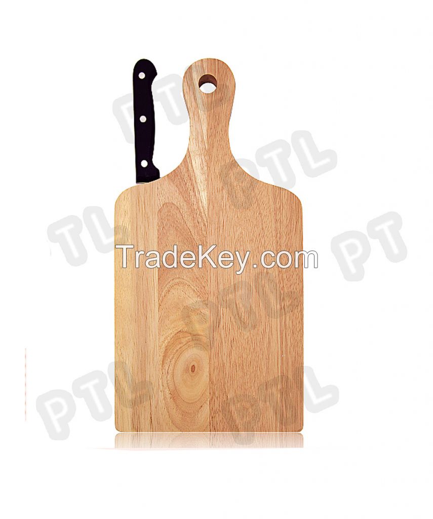 Rubber wood chopping board with streamlined handle plus S/S cheese knife 